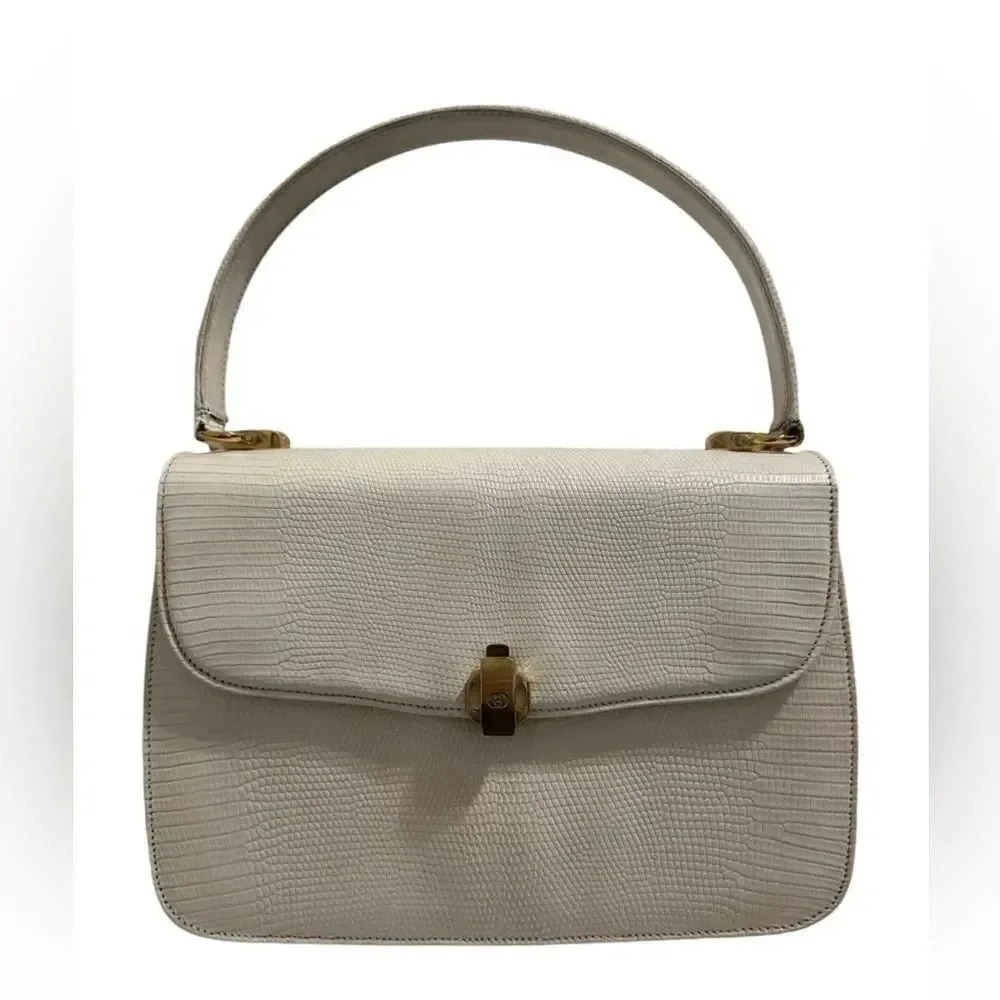 Gucci lizard embossed leather top handle tote